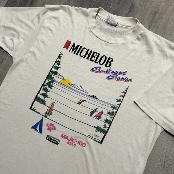 VTG Michelob Sailboard Series 1980s Paper Thin See Through Sailing T Shirt Sz XL - Picture 3 of 5